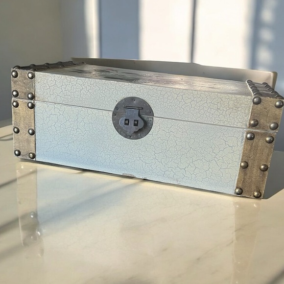 Hand Painted Shabby Chic Floral Decorative Box with Metal Accents - Picture 4 of 10